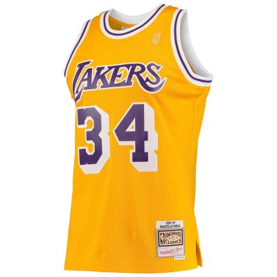 Men's Los Angeles Lakers Shaquille O'Neal Gold 1996/97 Hardwood Classics Swingman Jersey 02