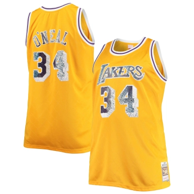 Men's Los Angeles Lakers Shaquille O'Neal Gold Big & Tall 1996-97 NBA 75th Anniversary Diamond Swingman Jersey 01