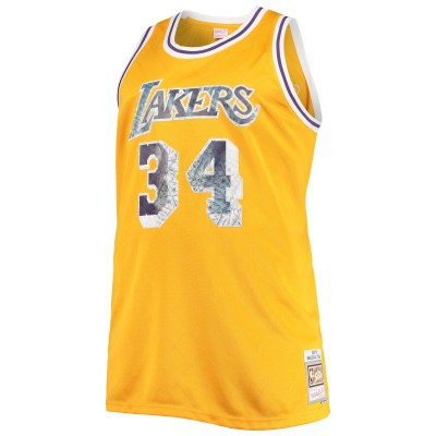 Men's Los Angeles Lakers Shaquille O'Neal Gold Big & Tall 1996-97 NBA 75th Anniversary Diamond Swingman Jersey 02