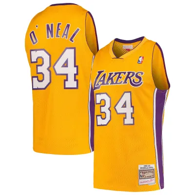 Men's Los Angeles Lakers Shaquille O'Neal Gold Hardwood Classics Swingman Jersey 01