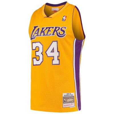 Men's Los Angeles Lakers Shaquille O'Neal Gold Hardwood Classics Swingman Jersey 02