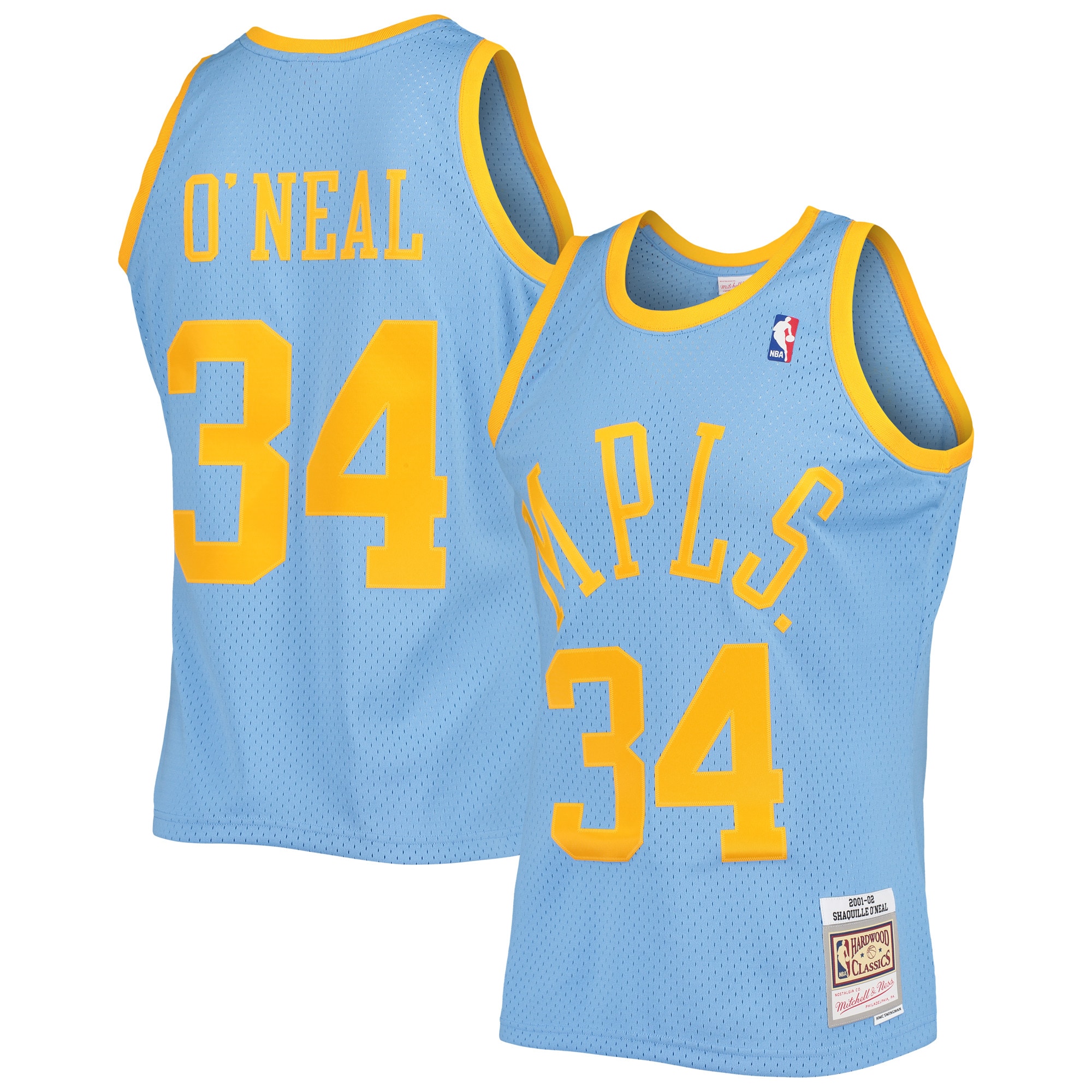 Men's Los Angeles Lakers Shaquille O'Neal Powder Blue 2001/02 Hardwood Classics Swingman Jersey
