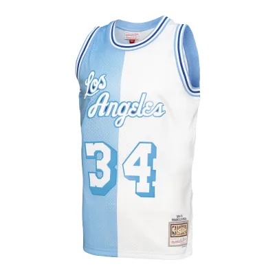 Men's Los Angeles Lakers Shaquille O'Neal Powder Blue/White Big & Tall Hardwood Classics 1996/97 Split Swingman Jersey 02