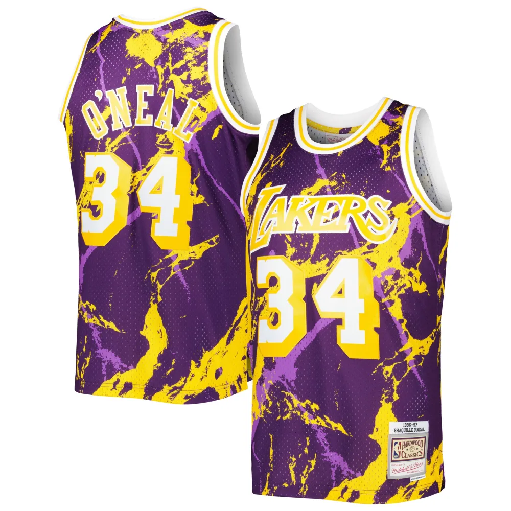 Men's Los Angeles Lakers Shaquille O'Neal Purple 1996/97 Hardwood Classics Marble Swingman Jersey