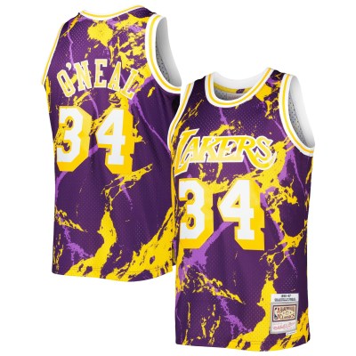 Men's Los Angeles Lakers Shaquille O'Neal Purple 1996/97 Hardwood Classics Marble Swingman Jersey 01