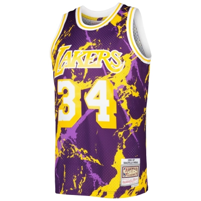 Men's Los Angeles Lakers Shaquille O'Neal Purple 1996/97 Hardwood Classics Marble Swingman Jersey 02