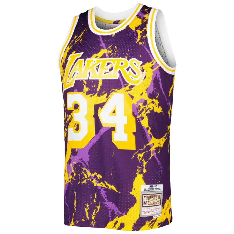 Men's Los Angeles Lakers Shaquille O'Neal Purple 1996/97 Hardwood Classics Marble Swingman Jersey