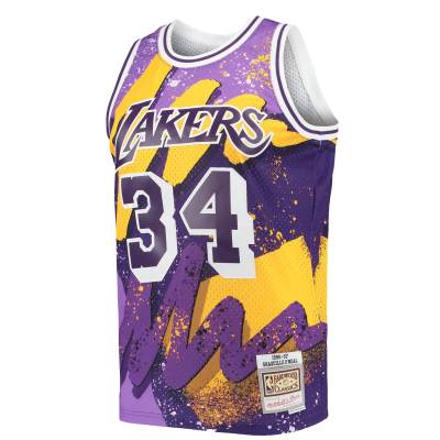 Men's Los Angeles Lakers Shaquille O'Neal Purple Hardwood Classics 1996/97 Hyper Hoops Swingman Jersey 02