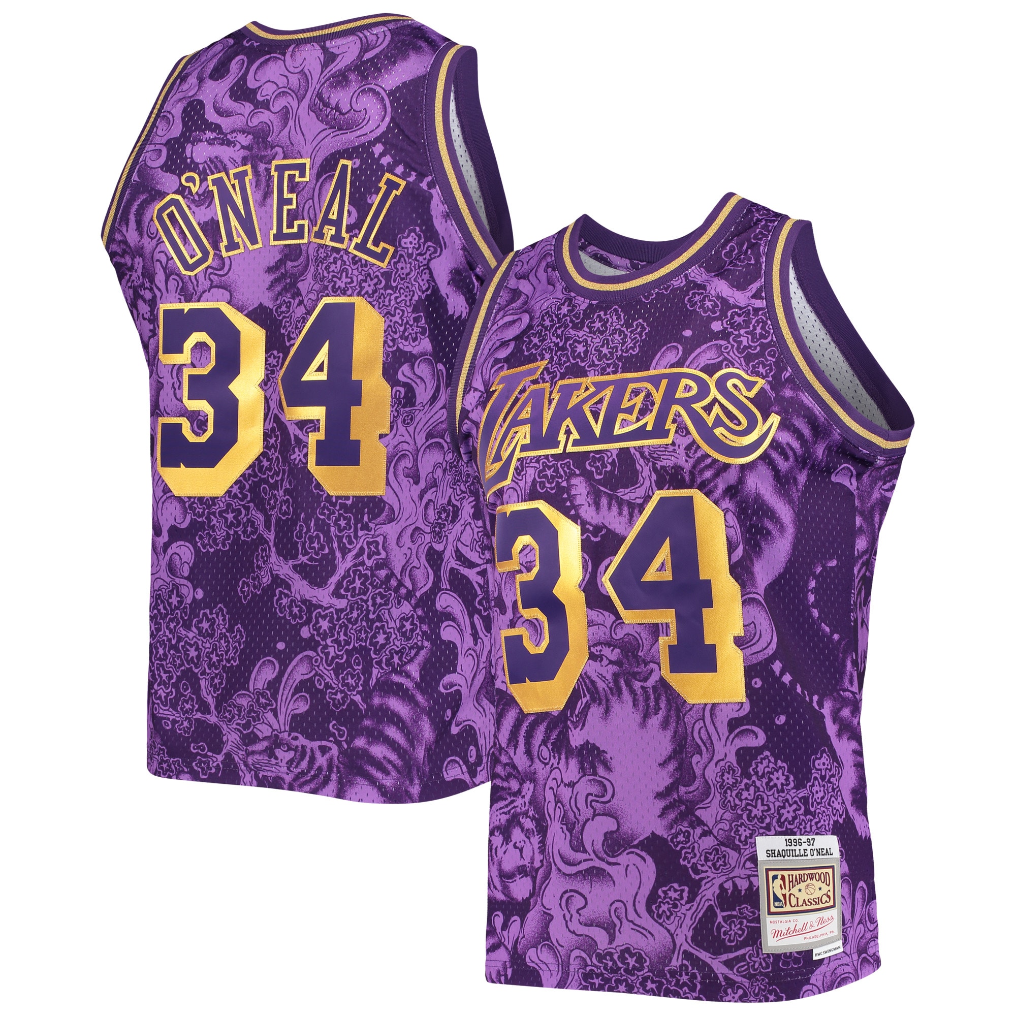 Men's Los Angeles Lakers Shaquille O'Neal Purple Hardwood Classics 1996/97 Lunar New Year Swingman Jersey