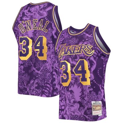 Men's Los Angeles Lakers Shaquille O'Neal Purple Hardwood Classics 1996/97 Lunar New Year Swingman Jersey 01