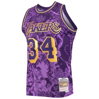 Men's Los Angeles Lakers Shaquille O'Neal Purple Hardwood Classics 1996/97 Lunar New Year Swingman Jersey 02