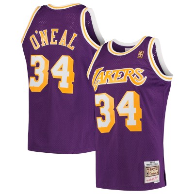 Men's Los Angeles Lakers Shaquille O'Neal Purple Hardwood Classics Swingman Jersey 01