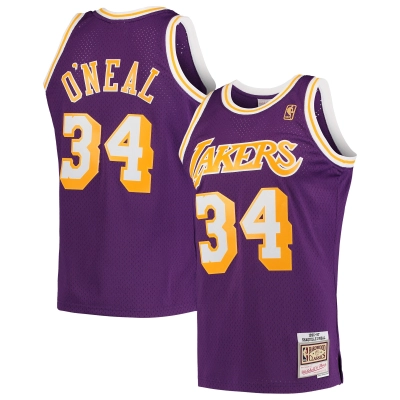 Men's Los Angeles Lakers Shaquille O'Neal Purple Hardwood Classics Swingman Jersey 01