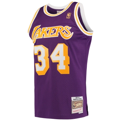 Men's Los Angeles Lakers Shaquille O'Neal Purple Hardwood Classics Swingman Jersey 02