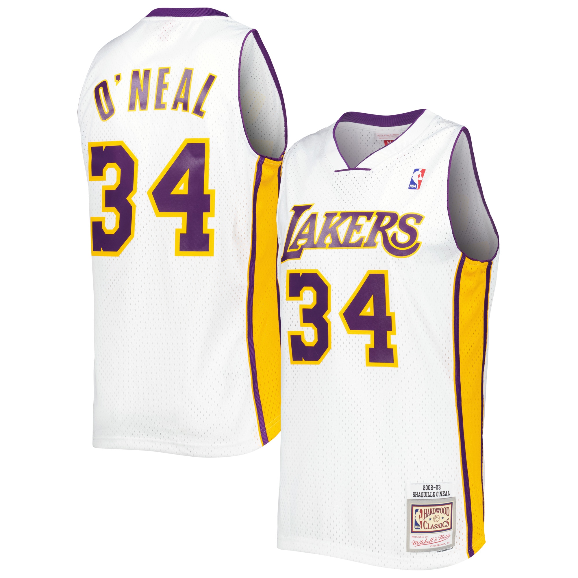 Men's Los Angeles Lakers Shaquille O'Neal White 2001/02 Hardwood Classics Swingman Jersey