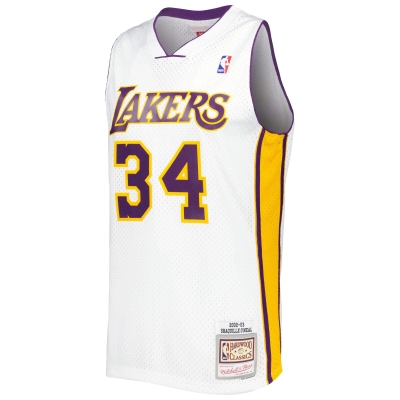 Men's Los Angeles Lakers Shaquille O'Neal White 2001/02 Hardwood Classics Swingman Jersey 02