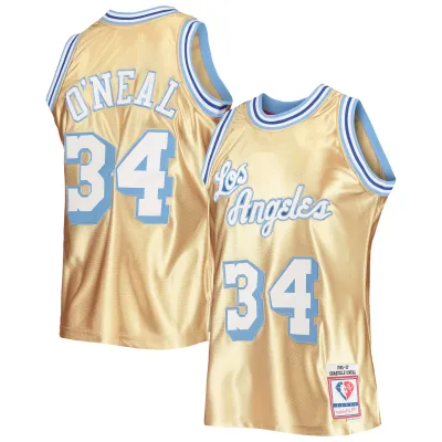 Men's Los Angeles Lakers Shaquille O'Neal Gold 75th Anniversary 1996/97 Hardwood Classics Swingman Jersey 01