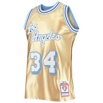 Men's Los Angeles Lakers Shaquille O'Neal Gold 75th Anniversary 1996/97 Hardwood Classics Swingman Jersey 02