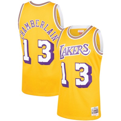 Men's Los Angeles Lakers Wilt Chamberlain Gold 1971/72 Hardwood Classics Swingman Jersey 01