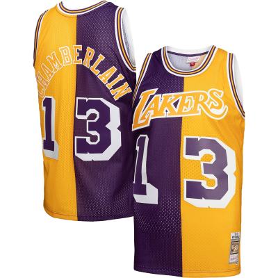 Men's Los Angeles Lakers Wilt Chamberlain Purple/Gold Hardwood Classics 1971/72 Split Swingman Jersey 01