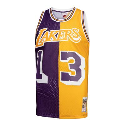 Men's Los Angeles Lakers Wilt Chamberlain Purple/Gold Hardwood Classics 1971/72 Split Swingman Jersey 02