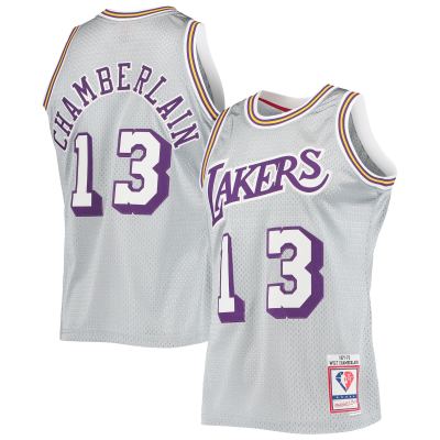 Men's Los Angeles Lakers Wilt Chamberlain Silver 75th Anniversary 1971/72 Hardwood Classics Swingman Jersey 01
