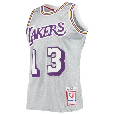 Men's Los Angeles Lakers Wilt Chamberlain Silver 75th Anniversary 1971/72 Hardwood Classics Swingman Jersey 02