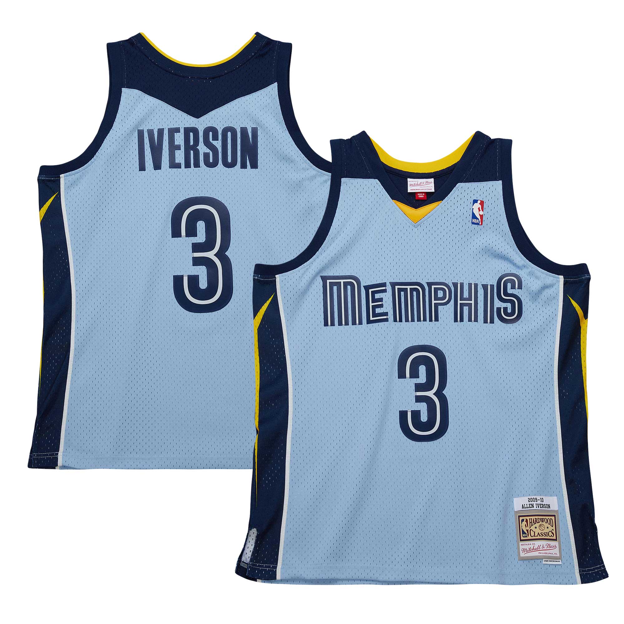 Men's Memphis Grizzlies Allen Iverson Light Blue 2009/10 Hardwood Classics Swingman Jersey