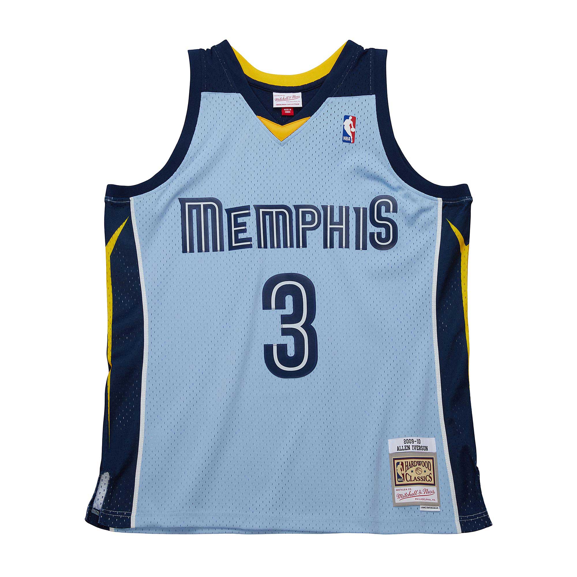 Men's Memphis Grizzlies Allen Iverson Light Blue 2009/10 Hardwood Classics Swingman Jersey