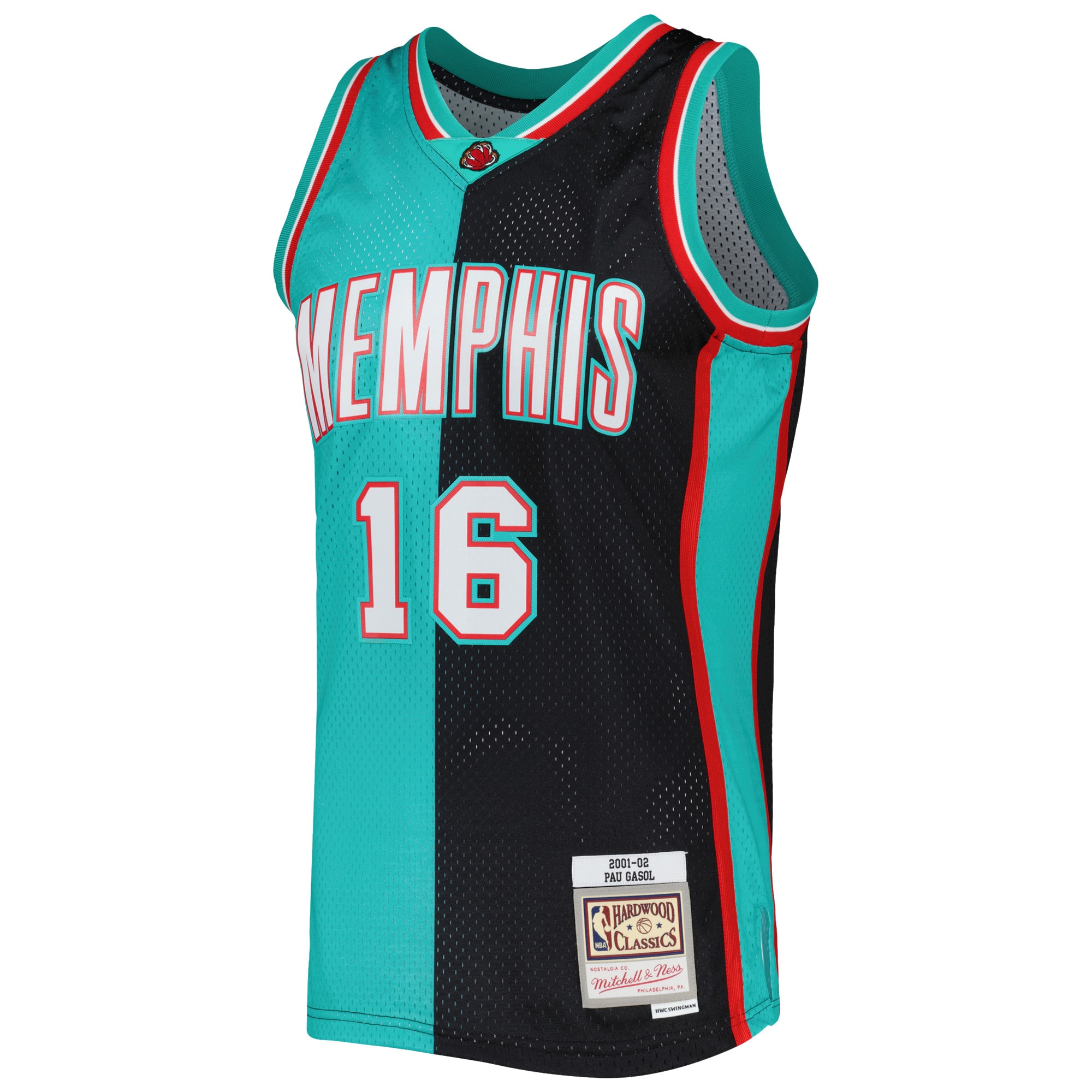 Men's Memphis Grizzlies Pau Gasol Black/Turquoise Hardwood Classics 2001/02 Split Swingman Jersey