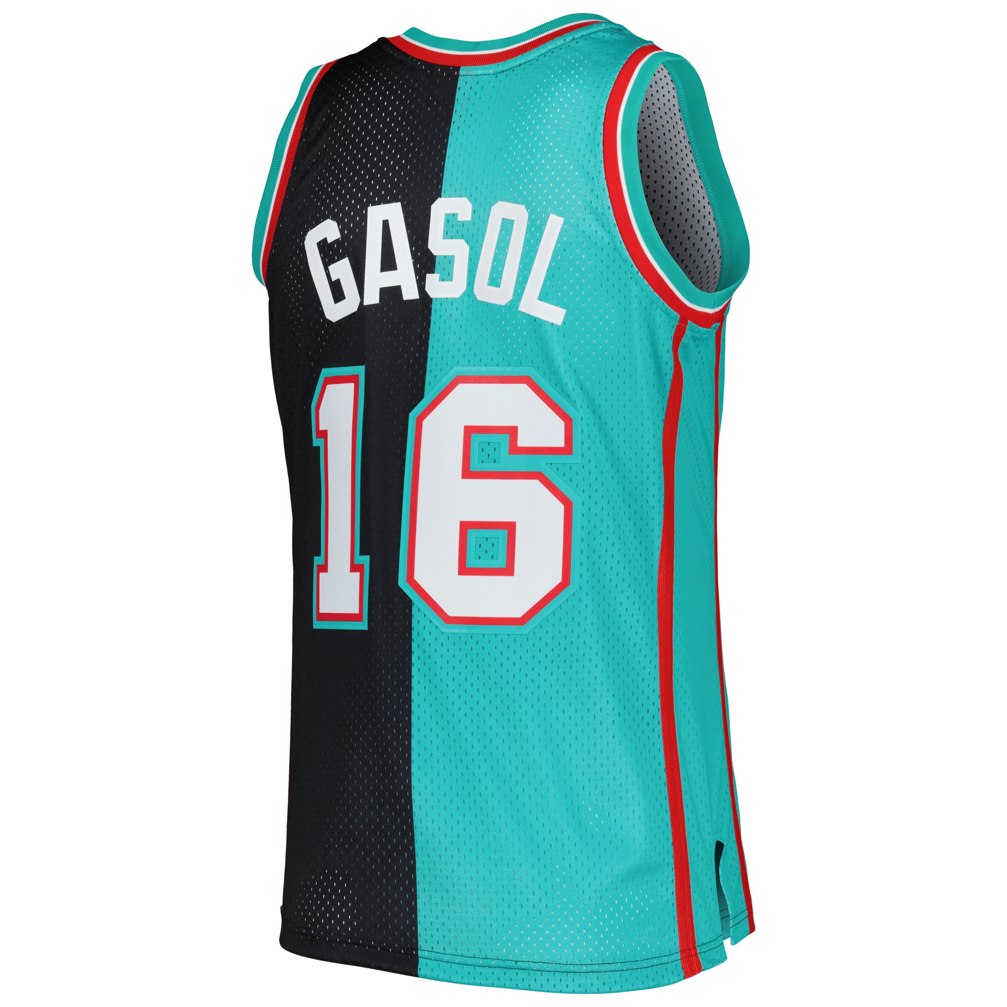 Men's Memphis Grizzlies Pau Gasol Black/Turquoise Hardwood Classics 2001/02 Split Swingman Jersey