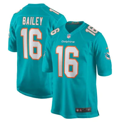 Men's Miami Dolphins Jake Bailey Aqua Game Player Jersey 01