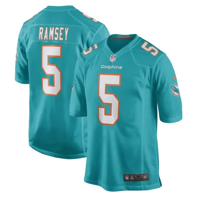 Men's Miami Dolphins Jalen Ramsey Aqua Team Color Game Jersey 01