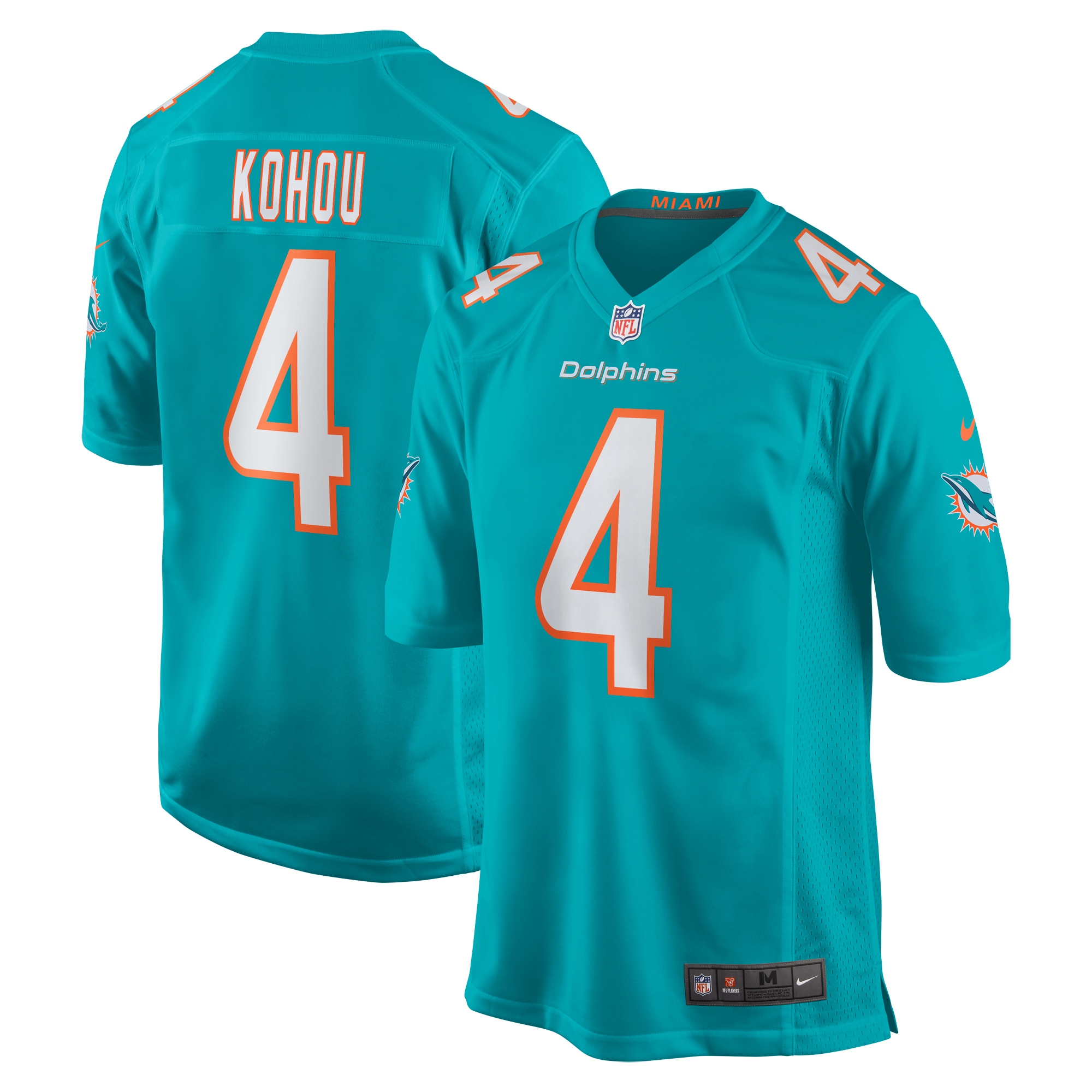 Men's Miami Dolphins Kader Kohou Aqua Game Player Jersey