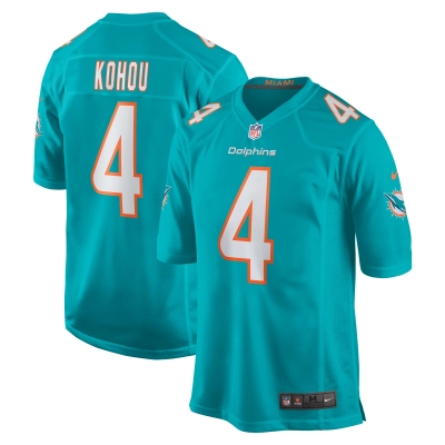 Men's Miami Dolphins Kader Kohou Aqua Game Player Jersey 01
