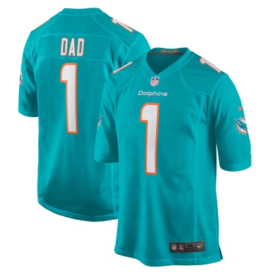 Men's Miami Dolphins Number 1 Dad Aqua Game Jersey 01