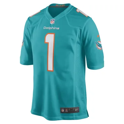 Men's Miami Dolphins Number 1 Dad Aqua Game Jersey 02
