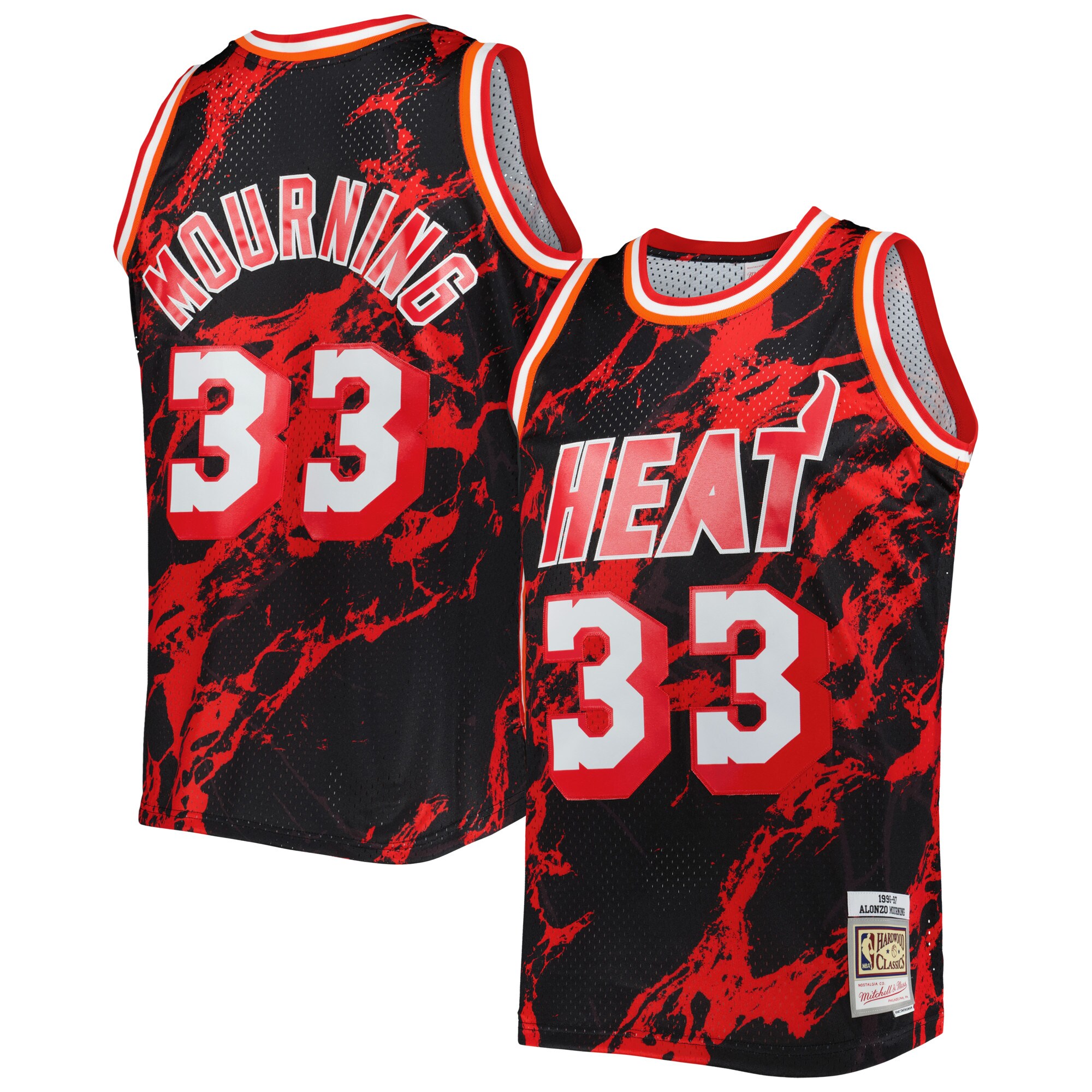 Men's Miami Heat Alonzo Mourning Black 1996/97 Hardwood Classics Marble Swingman Jersey