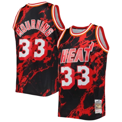Men's Miami Heat Alonzo Mourning Black 1996/97 Hardwood Classics Marble Swingman Jersey 01