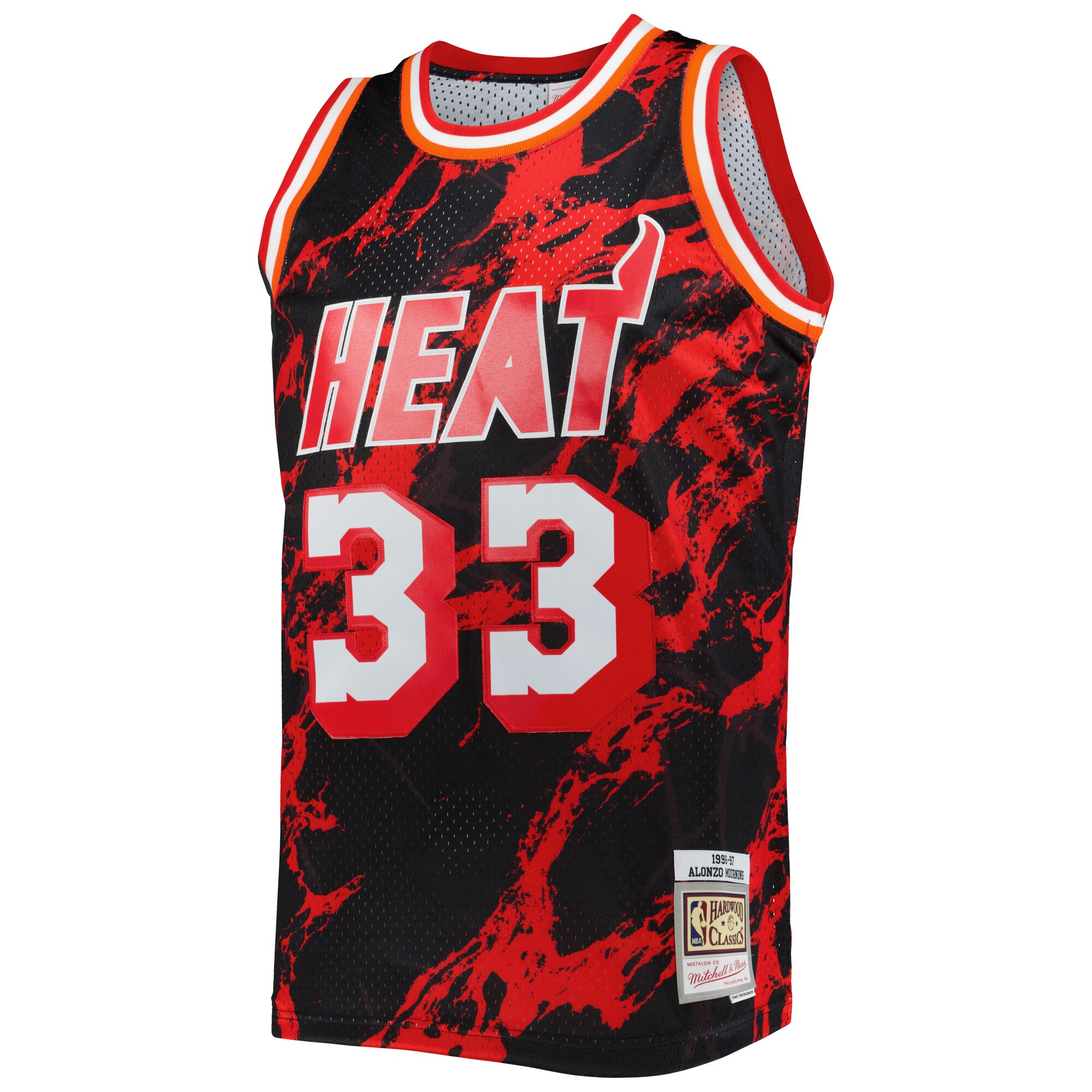 Men's Miami Heat Alonzo Mourning Black 1996/97 Hardwood Classics Marble Swingman Jersey