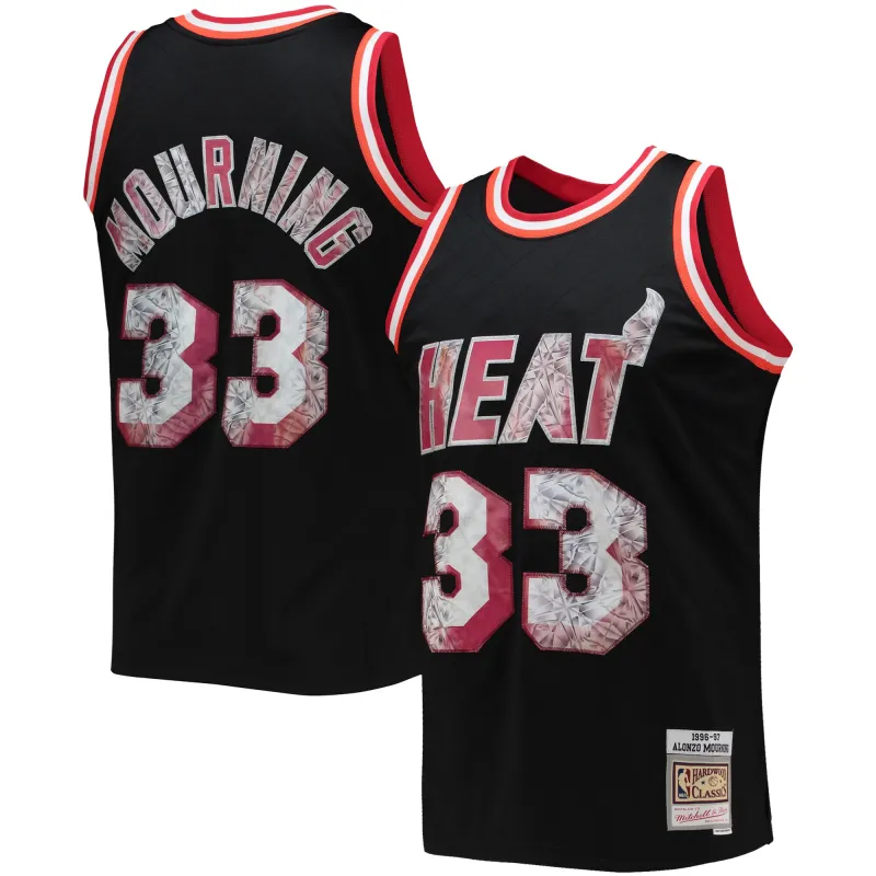 Men's Miami Heat Alonzo Mourning Black 1996/97 Hardwood Classics NBA 75th Anniversary Diamond Swingman Jersey
