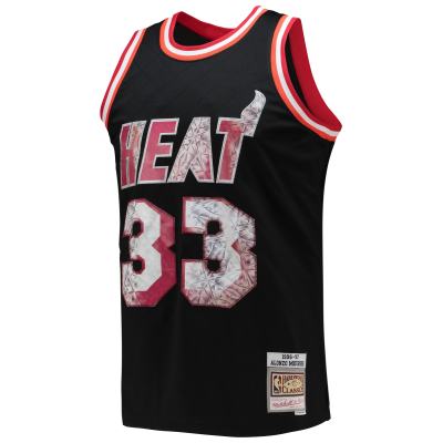 Men's Miami Heat Alonzo Mourning Black 1996/97 Hardwood Classics NBA 75th Anniversary Diamond Swingman Jersey 02