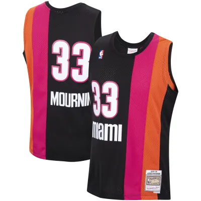 Men's Miami Heat Alonzo Mourning Black 2005/2006 Hardwood Classics Swingman Jersey 01