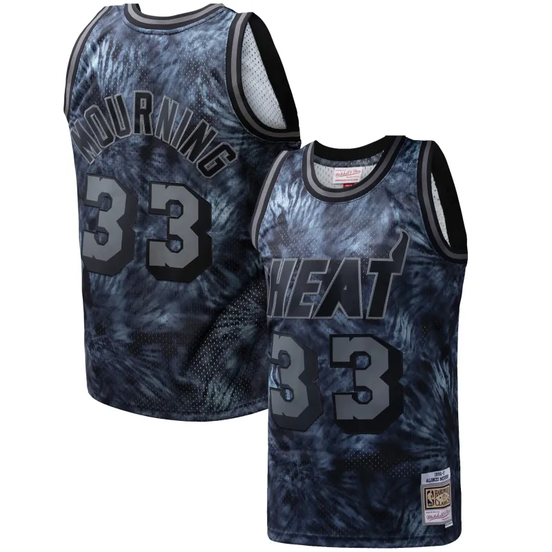 Men's Miami Heat Alonzo Mourning Black Hardwood Classics 1996/97 Tie-Dye Swingman Jersey