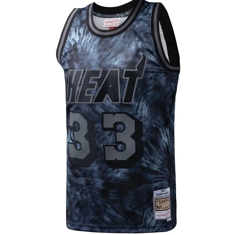 Men's Miami Heat Alonzo Mourning Black Hardwood Classics 1996/97 Tie-Dye Swingman Jersey