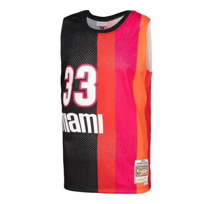 Men's Miami Heat Alonzo Mourning Black/Red Hardwood Classics 2005/06 Split Swingman Jersey 02