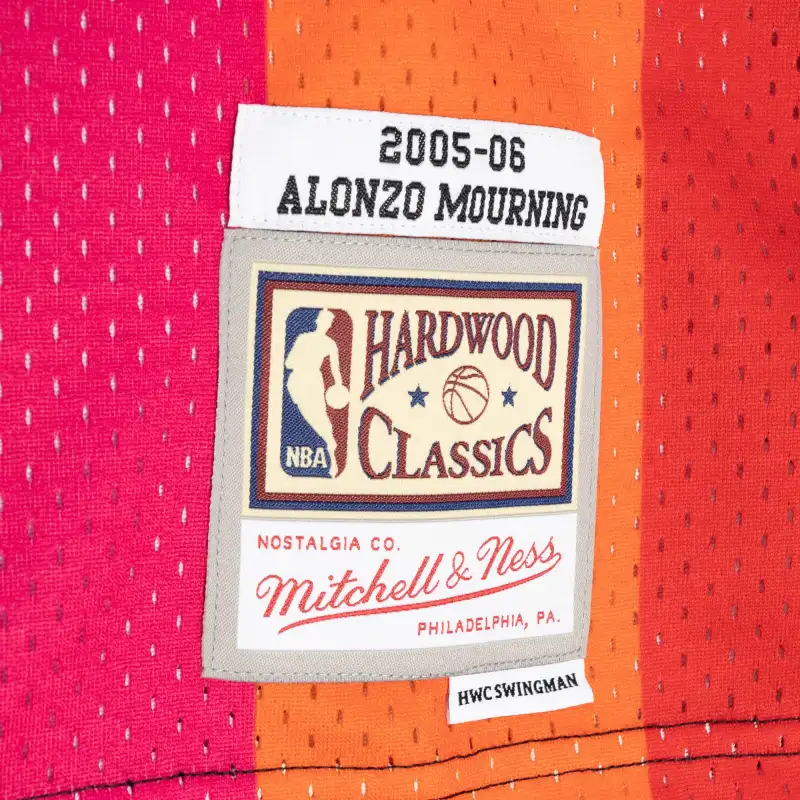 Men's Miami Heat Alonzo Mourning Black/Red Hardwood Classics 2005/06 Split Swingman Jersey