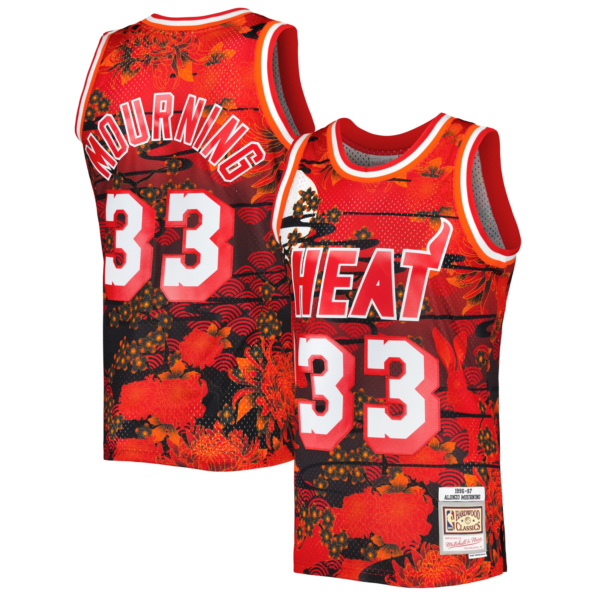 Men's Miami Heat Alonzo Mourning Red 1996/97 Hardwood Classics Lunar New Year Swingman Jersey