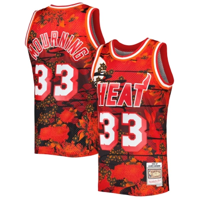 Men's Miami Heat Alonzo Mourning Red 1996/97 Hardwood Classics Lunar New Year Swingman Jersey 01
