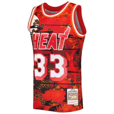 Men's Miami Heat Alonzo Mourning Red 1996/97 Hardwood Classics Lunar New Year Swingman Jersey 02